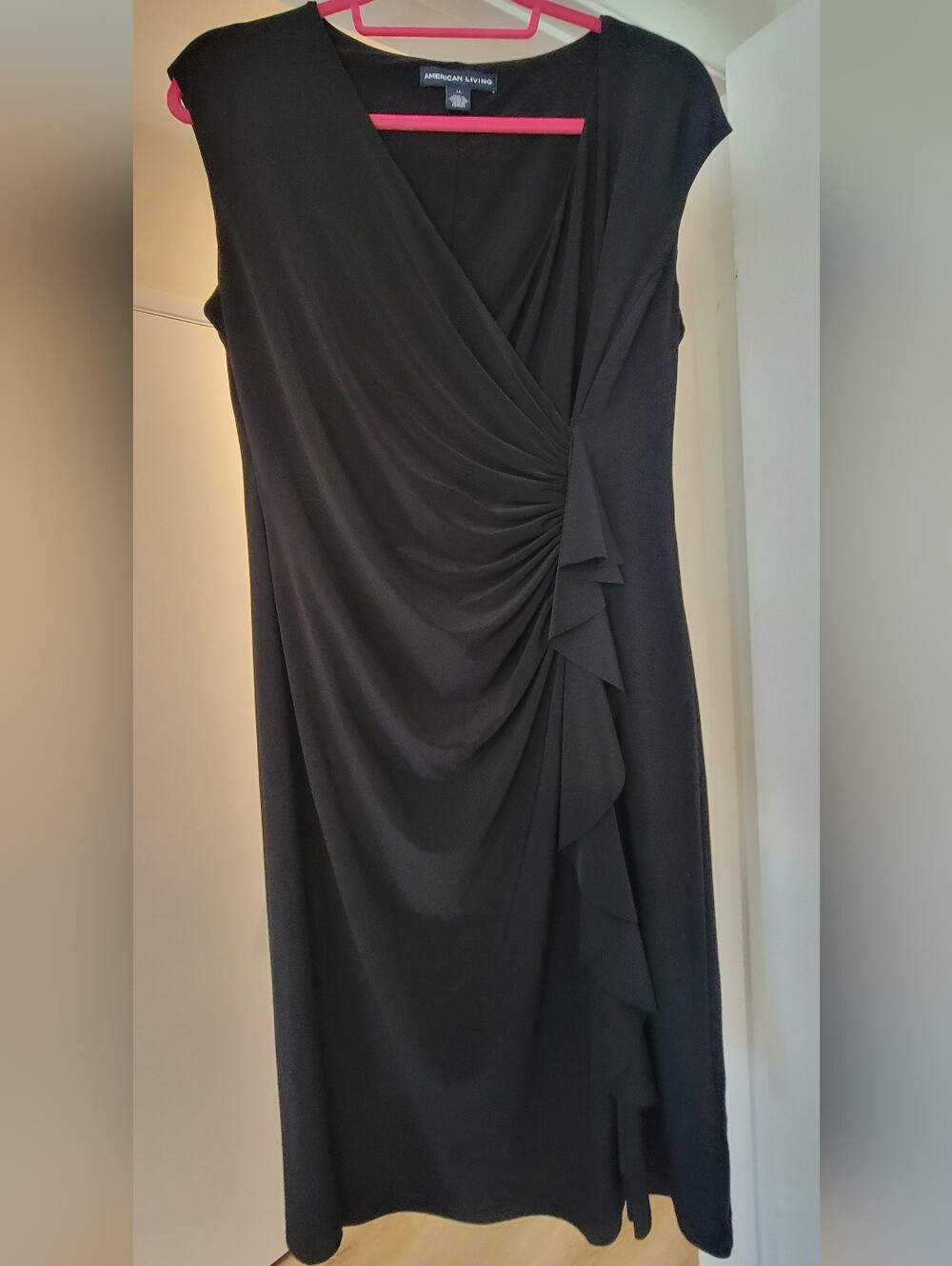 American Living Black Sleeveless Draped V-Neck Dress